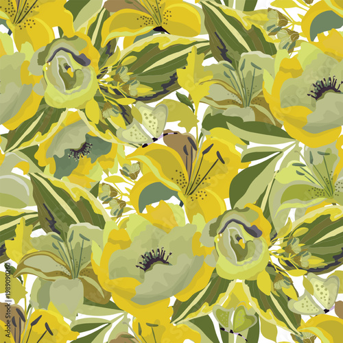 Vector floral seamless pattern. Yellow flowers