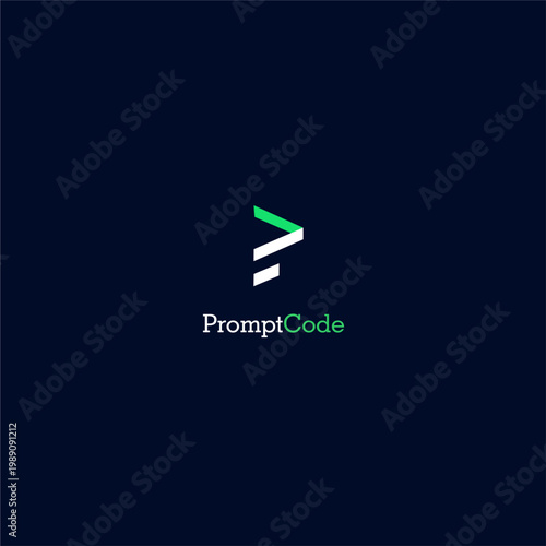 Minimalist tech niche software industry flat style logo featuring a stylized letter P integrated with a terminal cursor symbol for coding, prompt engineering, and artificial intelligence brand identit