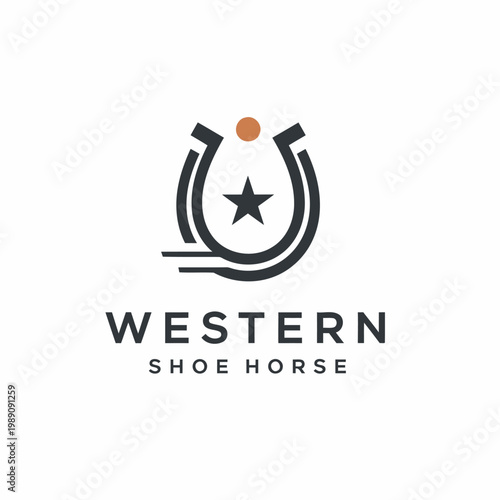 Shoe Horse Logo Emblem With Horseshoe and Star, Equestrian Brand Identity for Ranch and Farrier.