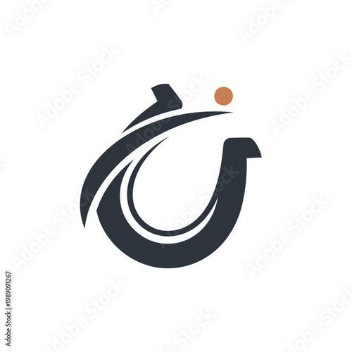 Abstract Modern Horseshoe Logo with Dynamic Curved Lines, Circular Emblem and Accent Point.