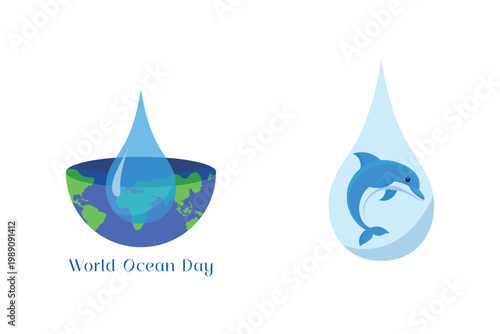 Water Drop Protecting Earth Ocean Day. World Ocean day Concept Icon. Vector Icon graphic illustration