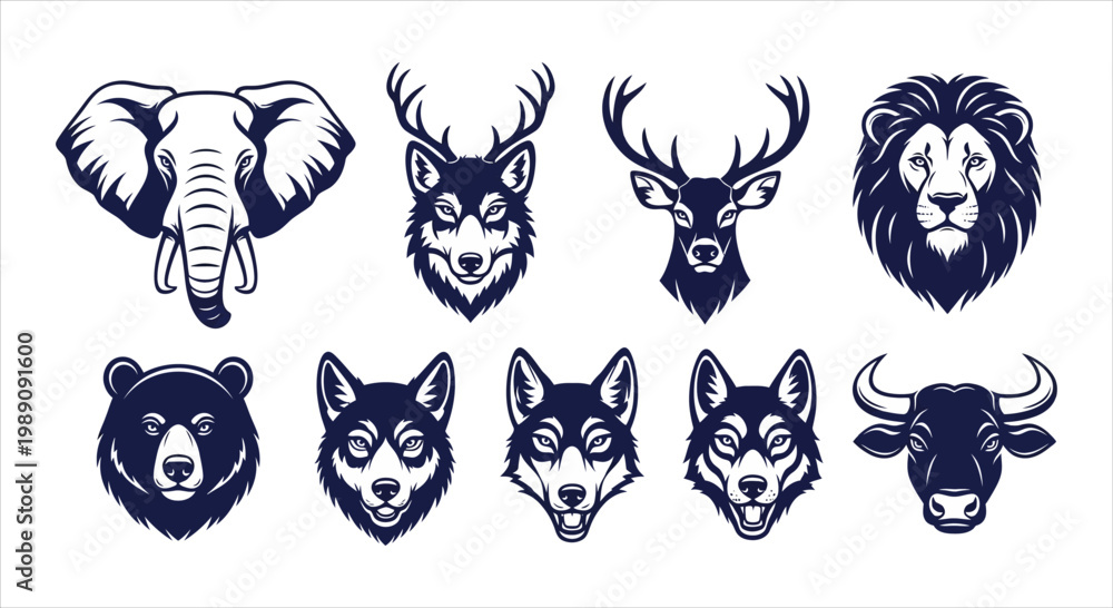 Obraz premium Collection of Wild Animal Head Illustrations for Design Projects