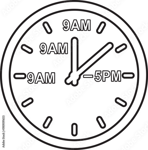 Illustration of a clock with 9am to 5pm working hours