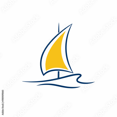 Minimal Sailboat Logo With Yellow Sail On Blue Waves for Sailing and Nautical Branding.