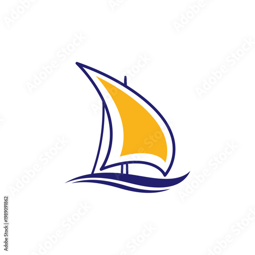 Sailboat Logo With Yellow Sail on Blue Waves, Sailing Icon for Marine and Travel Brands.