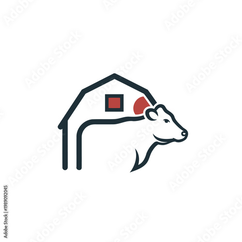 Farm Cow Logo With Barn Icon, Dairy Agriculture Livestock Branding Concept.