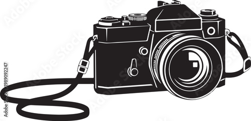 Black and white camera vector, photography equipment, camera icon, digital illustration