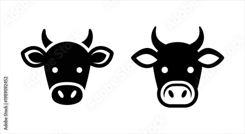Two simple black and white cow head icons on white background