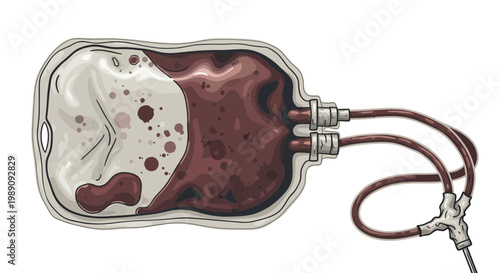 Blood bag with tubes, medical illustration