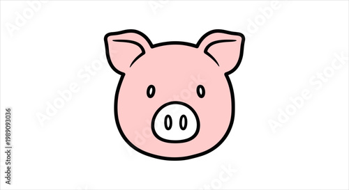 Cute Pink Pig Face Illustration with Simple Outline and Black Eyes