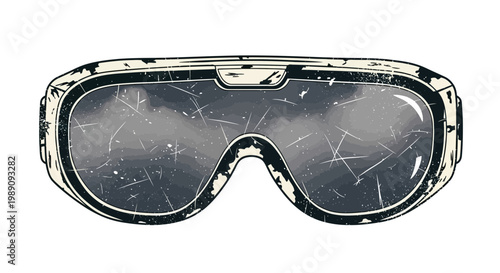 Retro Goggles with Cracked Lens and Grunge Texture