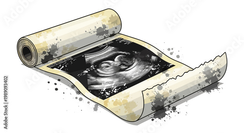 Ultrasound image of baby on old scroll