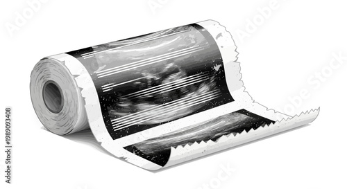 Ultrasound scan roll, medical imaging concept, black and white illustration