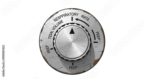Ventilator knob with settings for tidal volume, respiratory rate, and PEEP