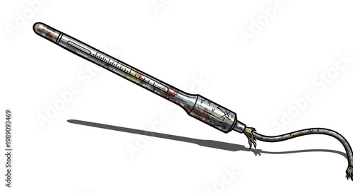 Vintage medical probe with flexible cable and shadow