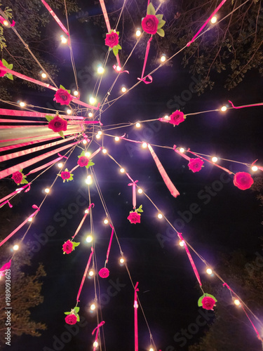 Romantic String Lights with Pink Roses Night Decoration