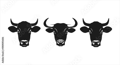 Three Black Bull Heads Icon for Livestock and Agriculture Industry