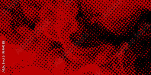Abstract red and black halftone background with distressed dots and grunge texture. Bold vector illustration for comic book, action poster, urban streetwear, and edgy graphic design.