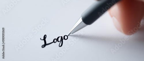 Pen Handwriting Branding concept. Close-up of hand writing the word 