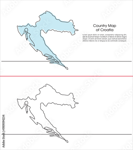 Continuous line drawing of Croatia map on a white background. Map concept for education, intercity travel in Croatia, infographics, science, web presentations in a simple single line art style