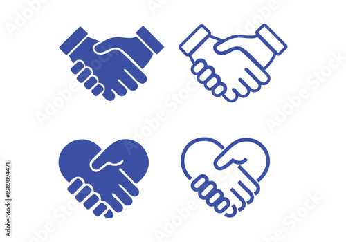 Handshake icons set. Business agreement handshake symbol set. Shaking hands logo. Friendly handshake line and flat style - stock vector.