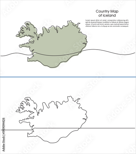 Continuous line drawing of Iceland map on a white background. Map concept for education, intercity travel in Iceland, infographics, science, web presentations in a simple single line art style