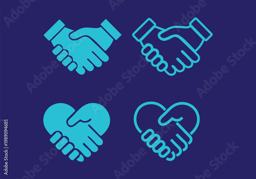 Handshake icons set. Business agreement handshake symbol set. Shaking hands logo. Friendly handshake line and flat style - stock vector.