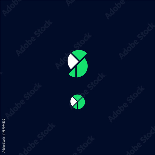 Professional fintech niche finance industry flat style logo merging a stylized letter S with a circular pie chart for data analysis, investment apps, and accounting business brand identity use