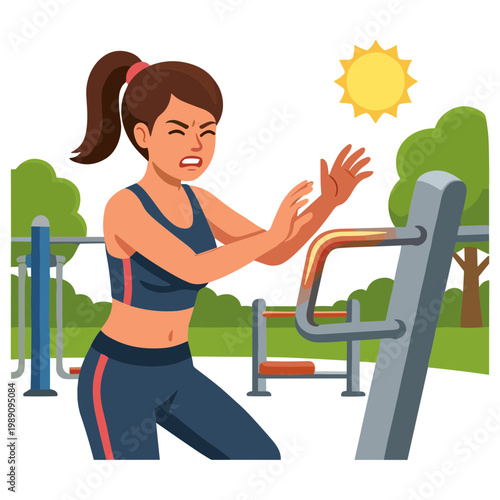 Woman exercising outdoors on a sunny day at the fitness park equipment
