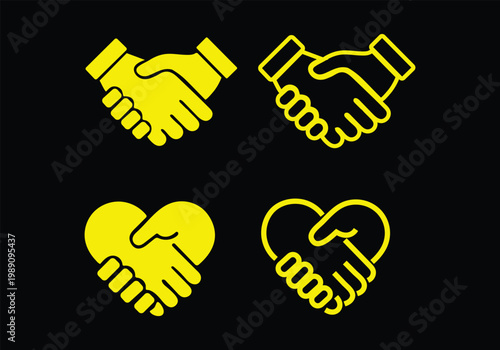Handshake icons set. Business agreement handshake symbol set. Shaking hands logo. Friendly handshake line and flat style - stock vector.