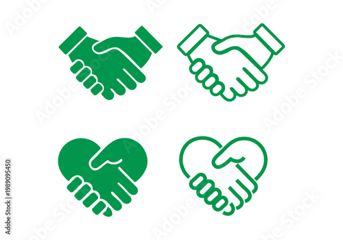 Handshake icons set. Business agreement handshake symbol set. Shaking hands logo. Friendly handshake line and flat style - stock vector.