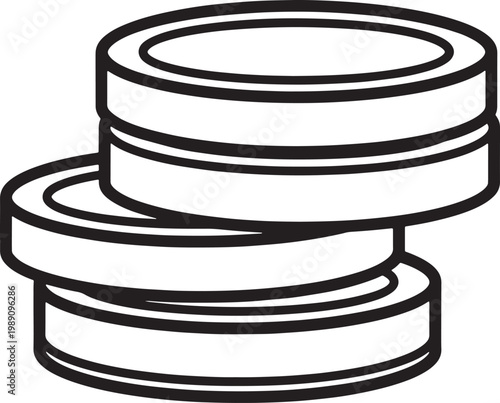 Stackofthreewhitedisksorcoinswithblacklinesisolatedontransparentbackground