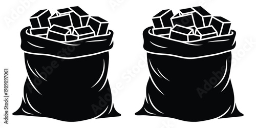 Two Filled Bags Silhouette Icons with Rectangular Contents