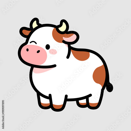 Cute Cow Cartoon Character Illustration, Adorable Farm Animal Mascot Design