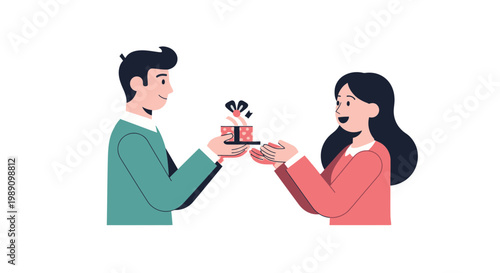 Celebrating connections with a thoughtful gesture, a man presents a delightful gift to a smiling woman, embodying generosity and appreciation in a heartfelt interaction