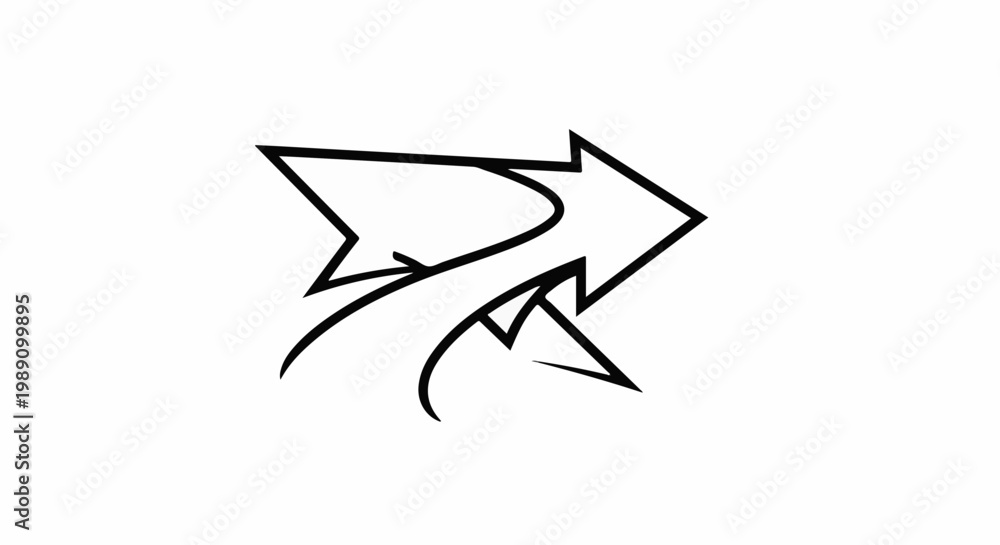 Obraz premium Abstract graphic with two intertwined, sharp-edged arrows pointing right
