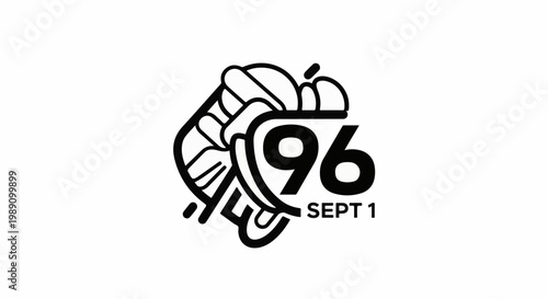 Abstract graphic featuring stylized number 96 and partial date