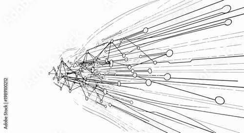 Abstract network of connected nodes and lines expanding outward into space