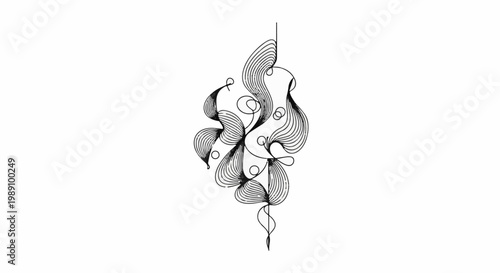 Abstract organic lines forming a cascading pattern with circular elements