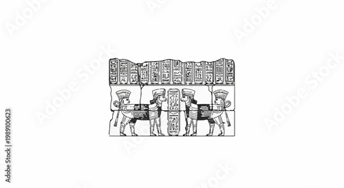Ancient Egyptian relief depicting figures with animal heads and hieroglyphs