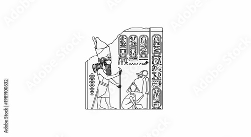 Ancient Egyptian relief depicting a pharaoh presenting offerings to a deity, with hieroglyphs