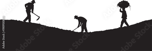 A silhouette of workers laboring on a hillside, capturing the grit and solidarity of International Workers' Day. A powerful tribute to those who build and sustain our world