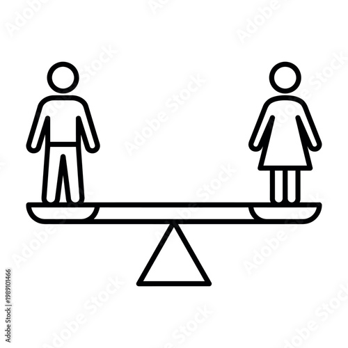 Minimalist Line Art Icon Representing Gender Equality and Social Justice with Male and Female Figures Balanced on a Scale