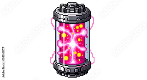 Futuristic Energy Cell Containment Unit Glowing Pink.