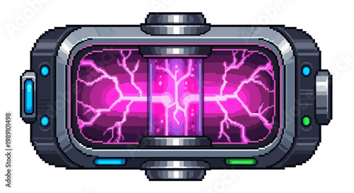 Futuristic Energy Cell With Glowing Purple Plasma.