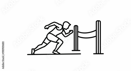 Athlete racing towards a finish line, depicted in minimalist line art