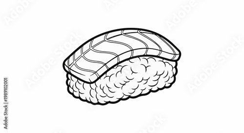 Black and white line drawing of a single piece of sushi