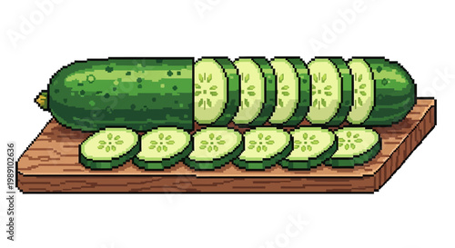 Freshly Sliced Cucumber on a Wooden Cutting Board.
