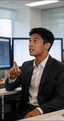 Businessman gesturing while discussing at office desk