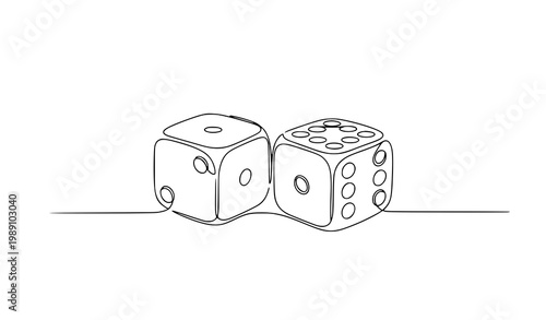 Two dice continuous one line drawing vector game cube minimalist outline casino symbol design